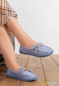 N2379 — Light Blue chain and bow loafers side view, 37, 38, 39, 40, 41 (Light Blue)