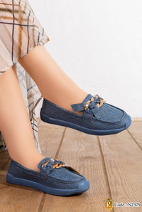 N2379 — Blue chain and bow loafers side view, 37, 38, 39, 40, 41 (Blue)