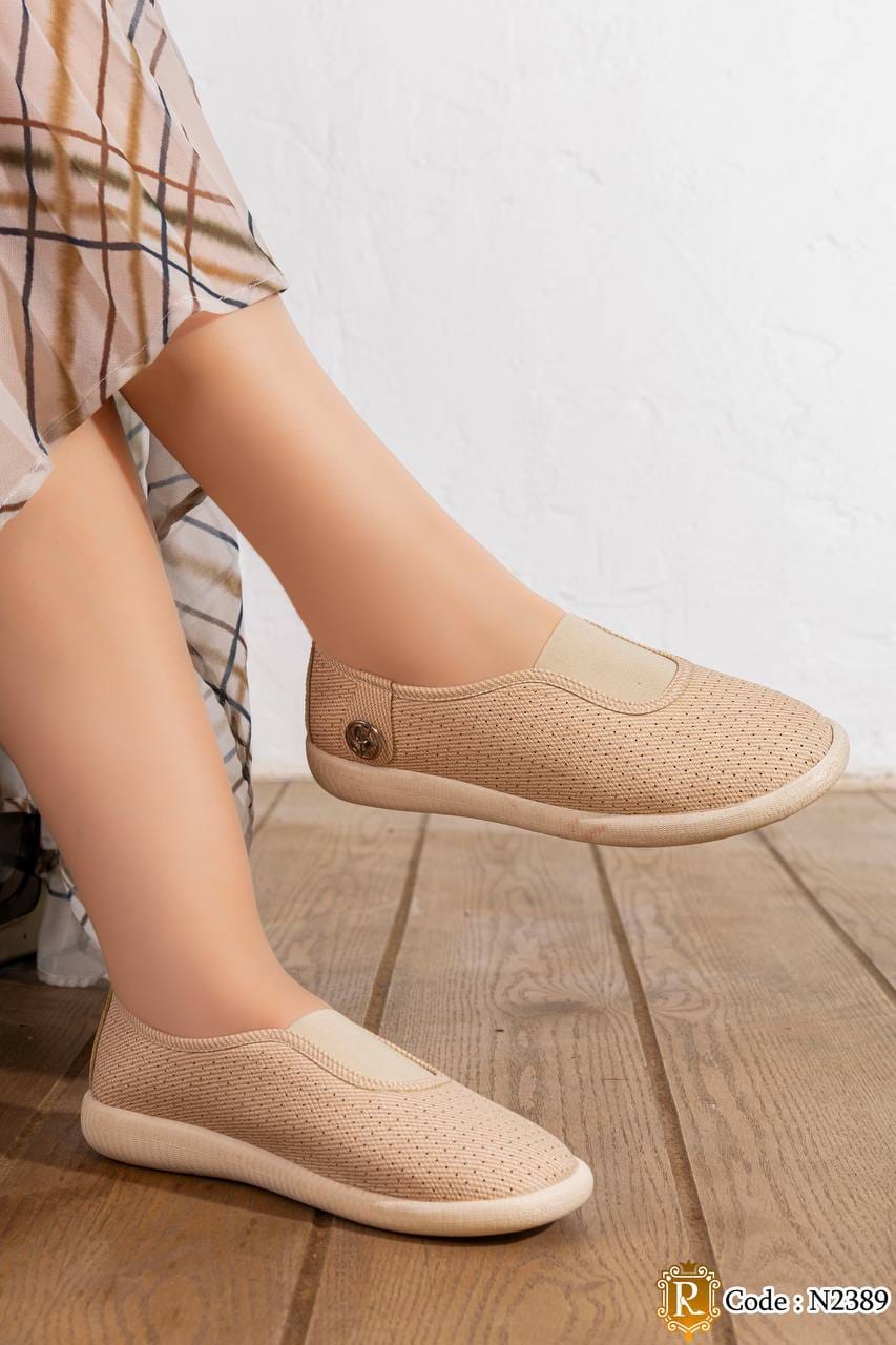 N2389 — Beige textured slip-on shoes pair view, 37, 38, 39, 40, 41 (Beige)