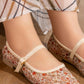 N2420 — Beige / Red Floral floral mary jane flats front view, 37, 38, 39, 40, 41 (Beige / Red Floral)
