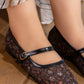 N2420 — Black Floral floral mary jane flats front view, 37, 38, 39, 40, 41 (Black Floral)
