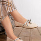 N2434 — Beige ribbon bow ballet flats side view, 37, 38, 39, 40, 41 (Beige)