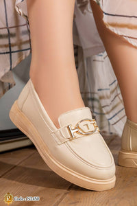 N2450 — Beige metal detail loafers front view, 37, 38, 39, 40, 41 (Beige)