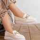 N2450 — White metal detail loafers worn view, 37, 38, 39, 40, 41 (White)