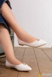 N2539 — White pointed flats with gold-tone detail pair view, 37, 38, 39, 40, 41 (White)