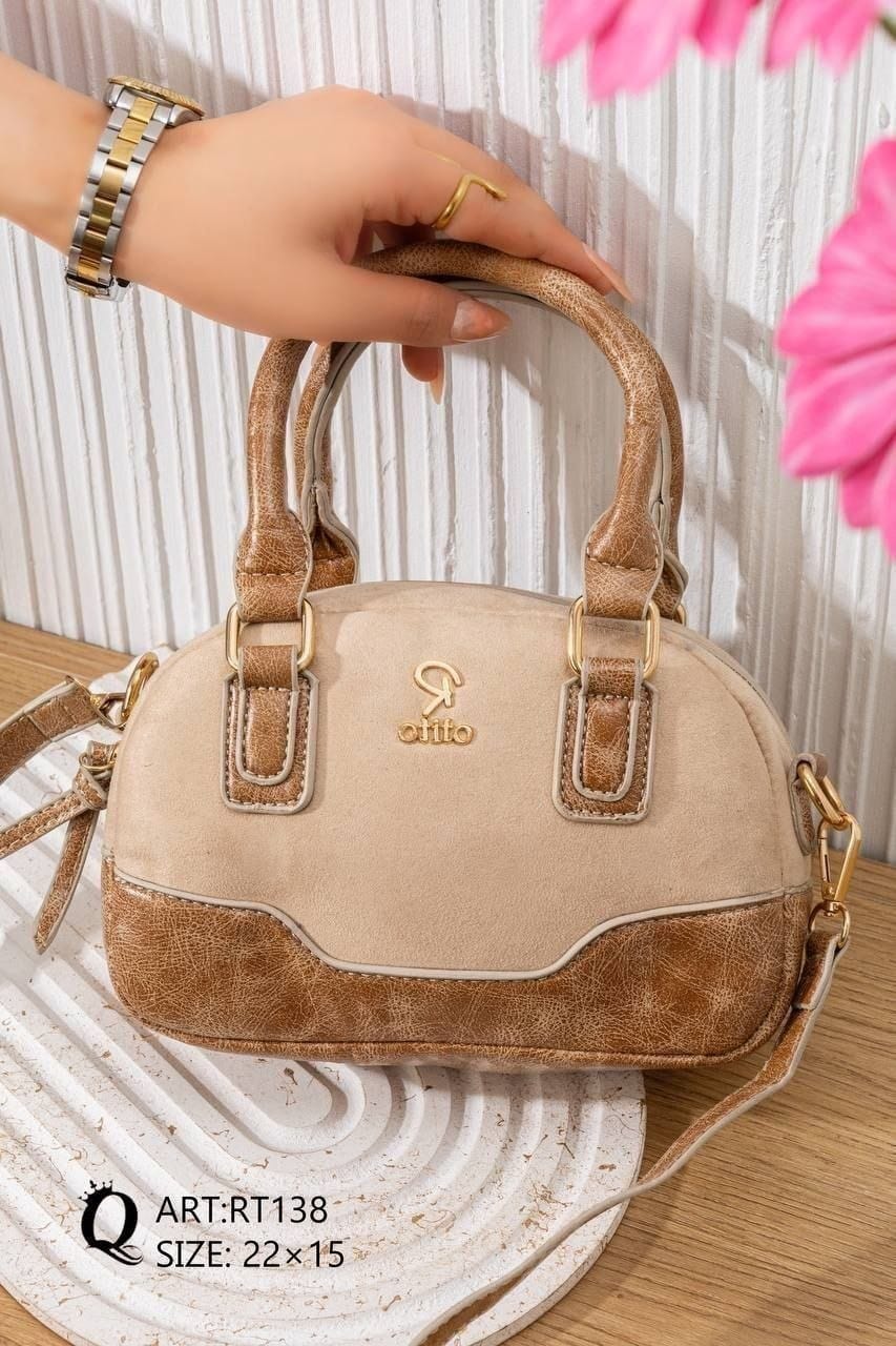 RT138 — Beige dome top handle bag front, 22 × 15 (Beige)