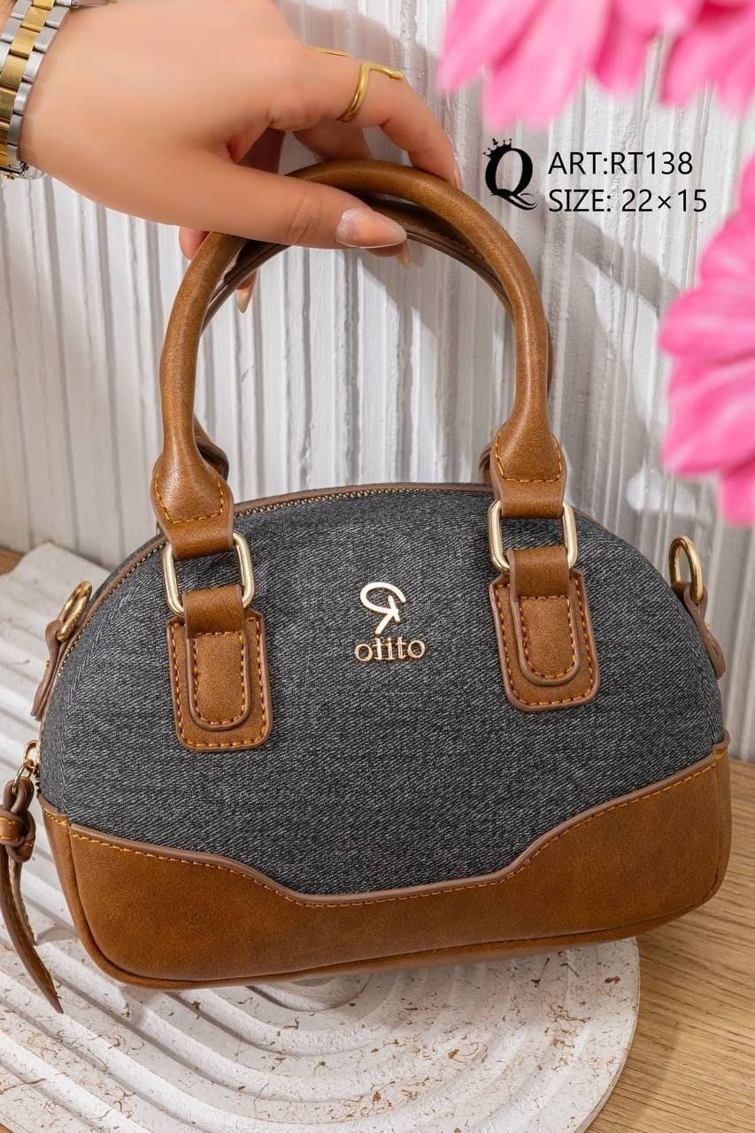 RT138 — Grey and Tan dome top handle bag front, 22 × 15 (Grey and Tan)