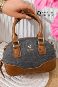RT138 — Grey and Tan dome top handle bag front, 22 × 15 (Grey and Tan)