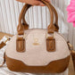 RT138 — Cream and Tan dome top handle bag front, 22 × 15 (Cream and Tan)