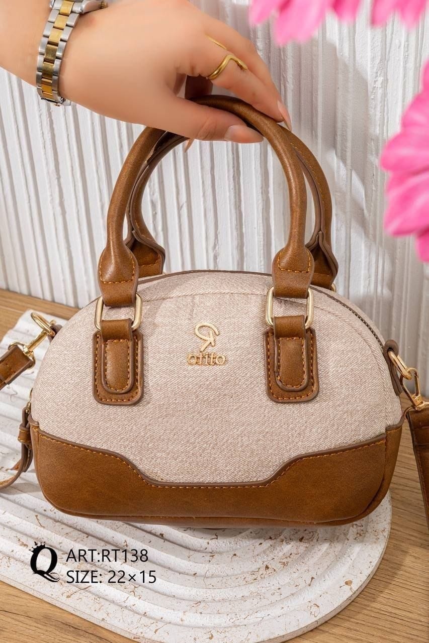 RT138 — Cream and Tan dome top handle bag front, 22 × 15 (Cream and Tan)