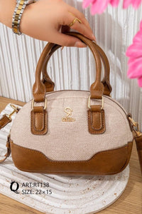 RT138 — Cream and Tan dome top handle bag front, 22 × 15 (Cream and Tan)