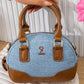 RT138 — Light Blue and Tan dome top handle bag front, 22 × 15 (Light Blue and Tan)
