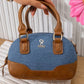 RT138 — Blue and Tan dome top handle bag front, 22 × 15 (Blue and Tan)