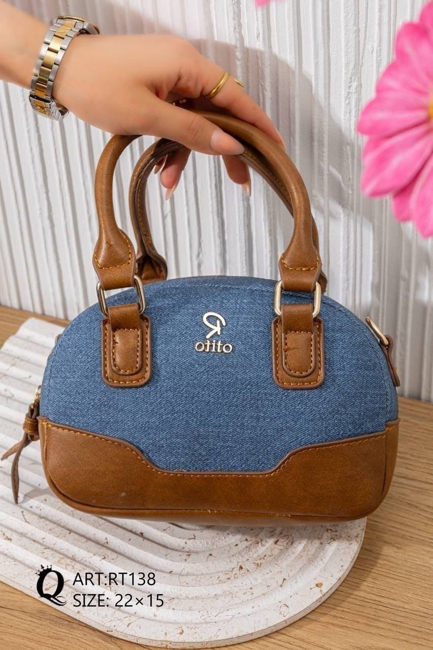 RT138 — Blue and Tan dome top handle bag front, 22 × 15 (Blue and Tan)