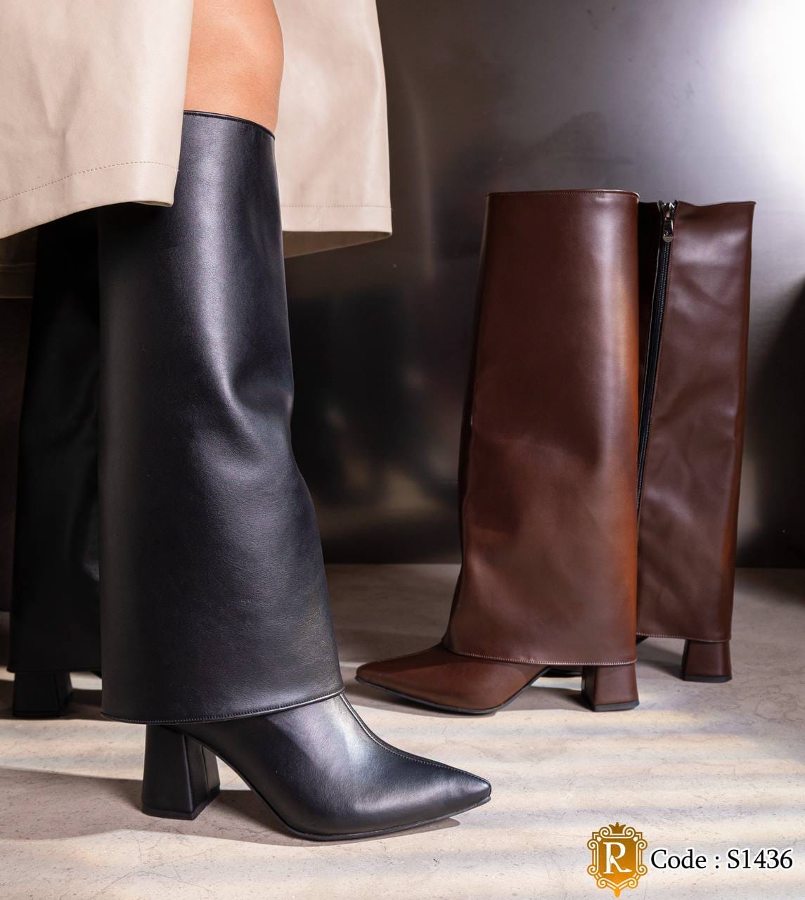 S1436 black-brown 2-in-1 boots