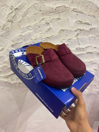 SHZ_1 — Burgundy buckle slip-on clogs pair view, 37, 38, 39, 40, 41 (Burgundy)