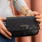 Wm08 — Black patterned chain-strap bag front (Black)