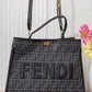 X199 — Grey patterned top-handle tote front, 34 × 26 (Grey)
