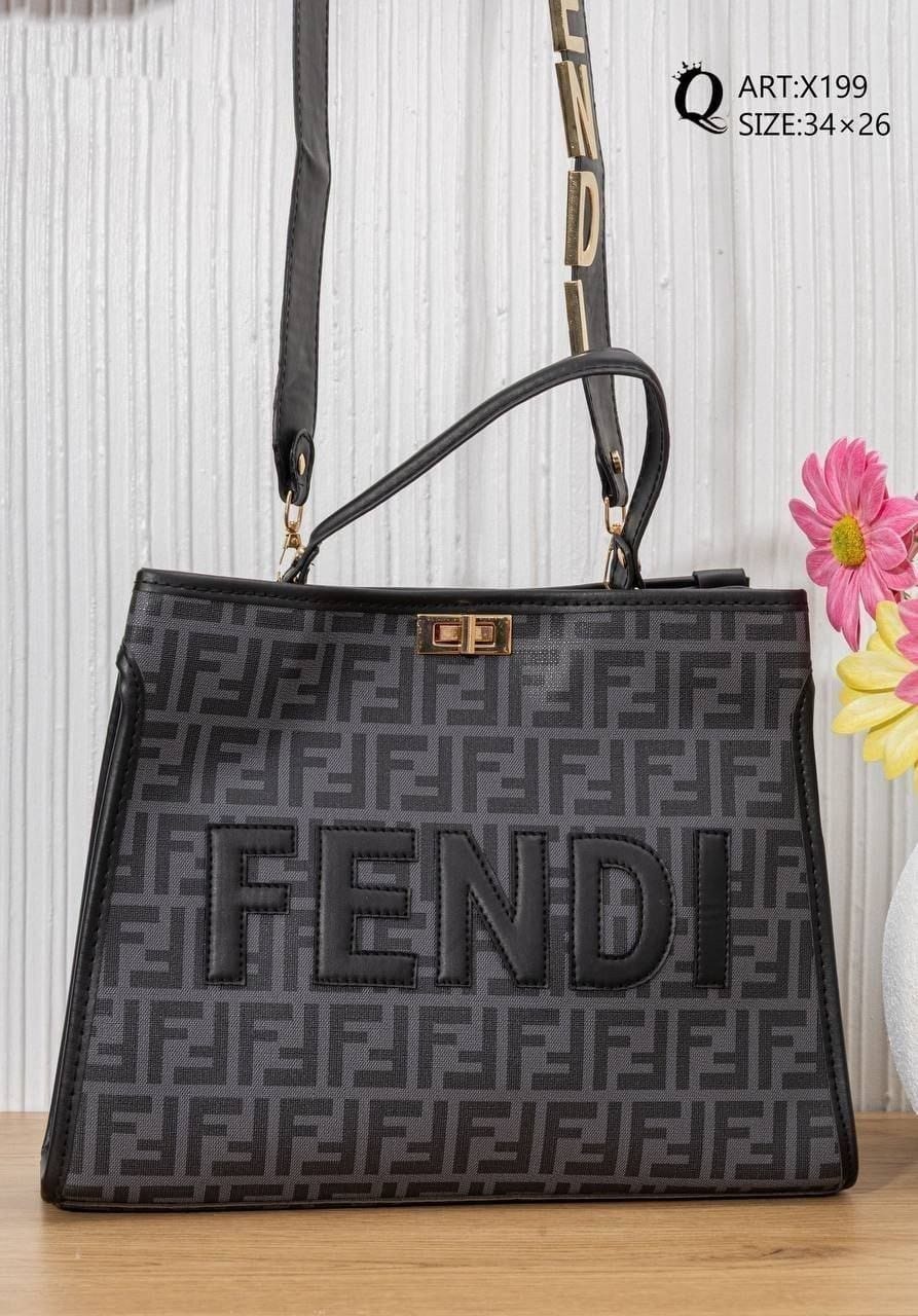 X199 — Grey patterned top-handle tote front, 34 × 26 (Grey)