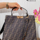X199 — Taupe patterned top-handle tote front, 34 × 26 (Taupe)