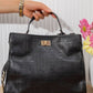 X199 — Black patterned top-handle tote front, 34 × 26 (Black)