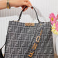 X199 — Grey patterned top-handle tote reverse, 34 × 26 (Grey)