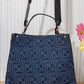 X199 — Navy patterned top-handle tote alternate, 34 × 26 (Navy)