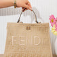 X199 — Beige patterned top-handle tote front, 34 × 26 (Beige)