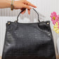 X199 — Black patterned top-handle tote reverse, 34 × 26 (Black)