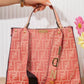 X199 — Coral patterned top-handle tote front, 34 × 26 (Coral)