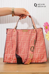 X199 — Coral patterned top-handle tote front, 34 × 26 (Coral)