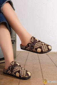 Z711 — Brown / Beige geometric buckle clogs worn view, 37, 38, 39, 40, 41 (Brown / Beige)