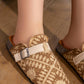 Z711 — Tan / Beige geometric buckle clogs front view, 37, 38, 39, 40, 41 (Tan / Beige)